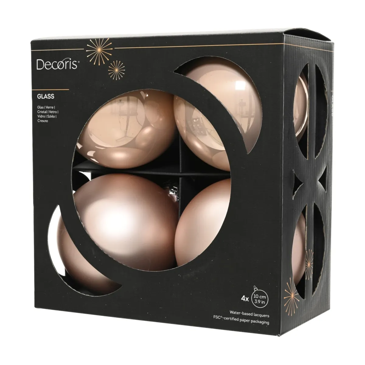 Set di 4 palline di natale in vetro (D100 mm) Boreale Rosa cipria