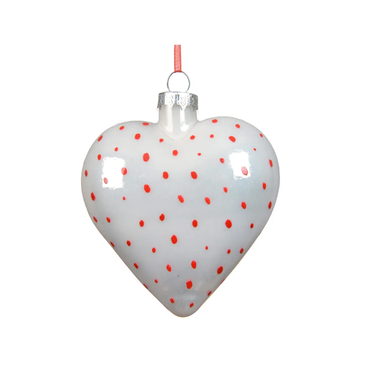 Addobbo natalizio in vetro a forma di cuore a pois Rosso (D10 cm)