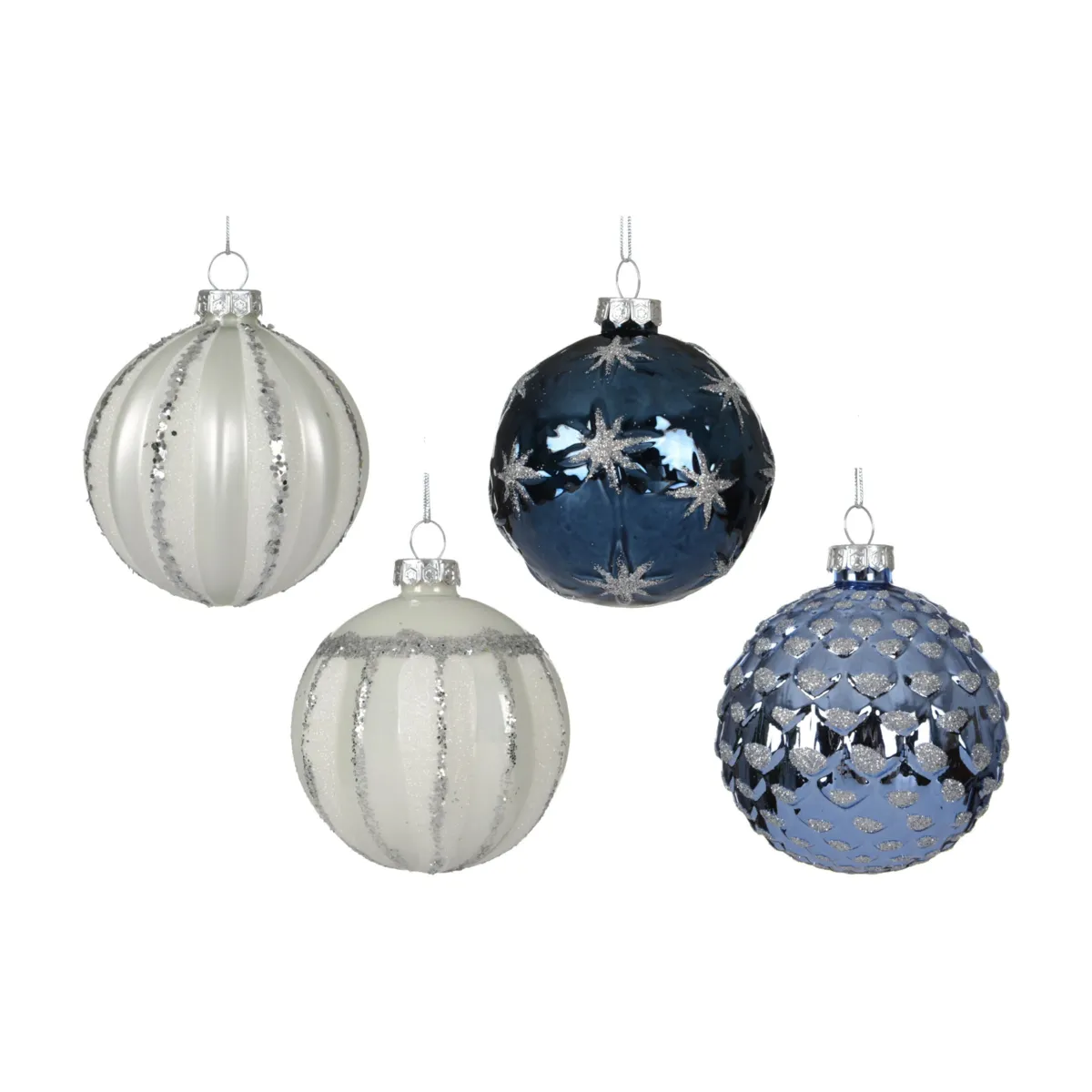 Set di 12 palline di natale in vetro (D80 mm) Majesty Bianco e blu notte