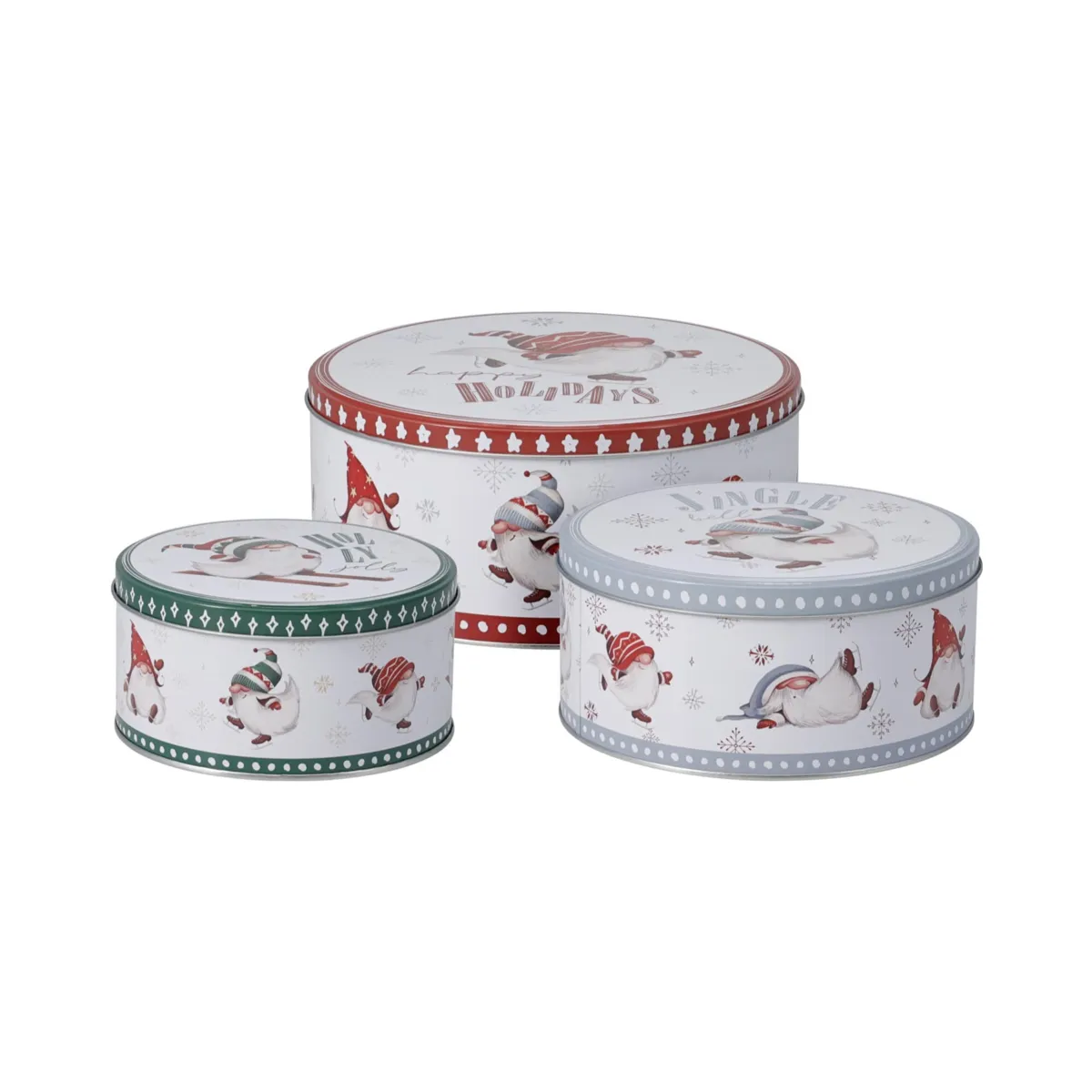 Set di 3 scatole rotonde in metallo con elfi gioiosi Multicolore