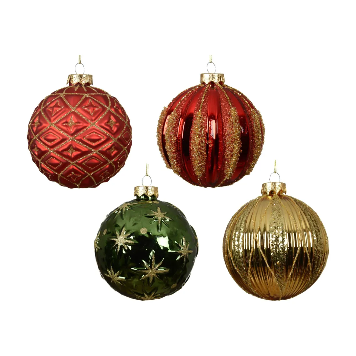 Set di 12 palline di natale in vetro (D100 mm) Celestia Verde, rosso e oro
