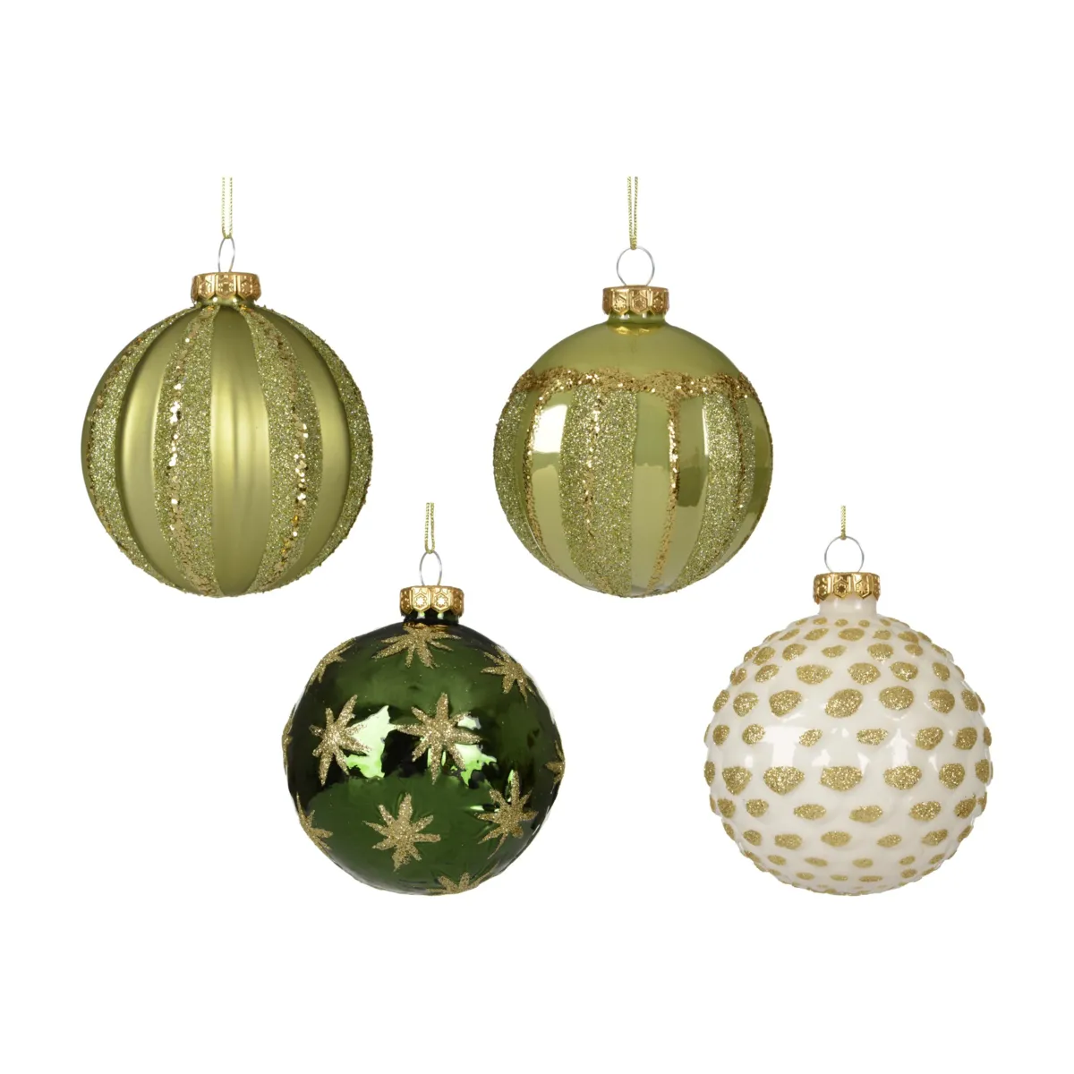 Set di 12 palline di natale in vetro (D80 mm) Majesty Pistacchio, verde e bianco