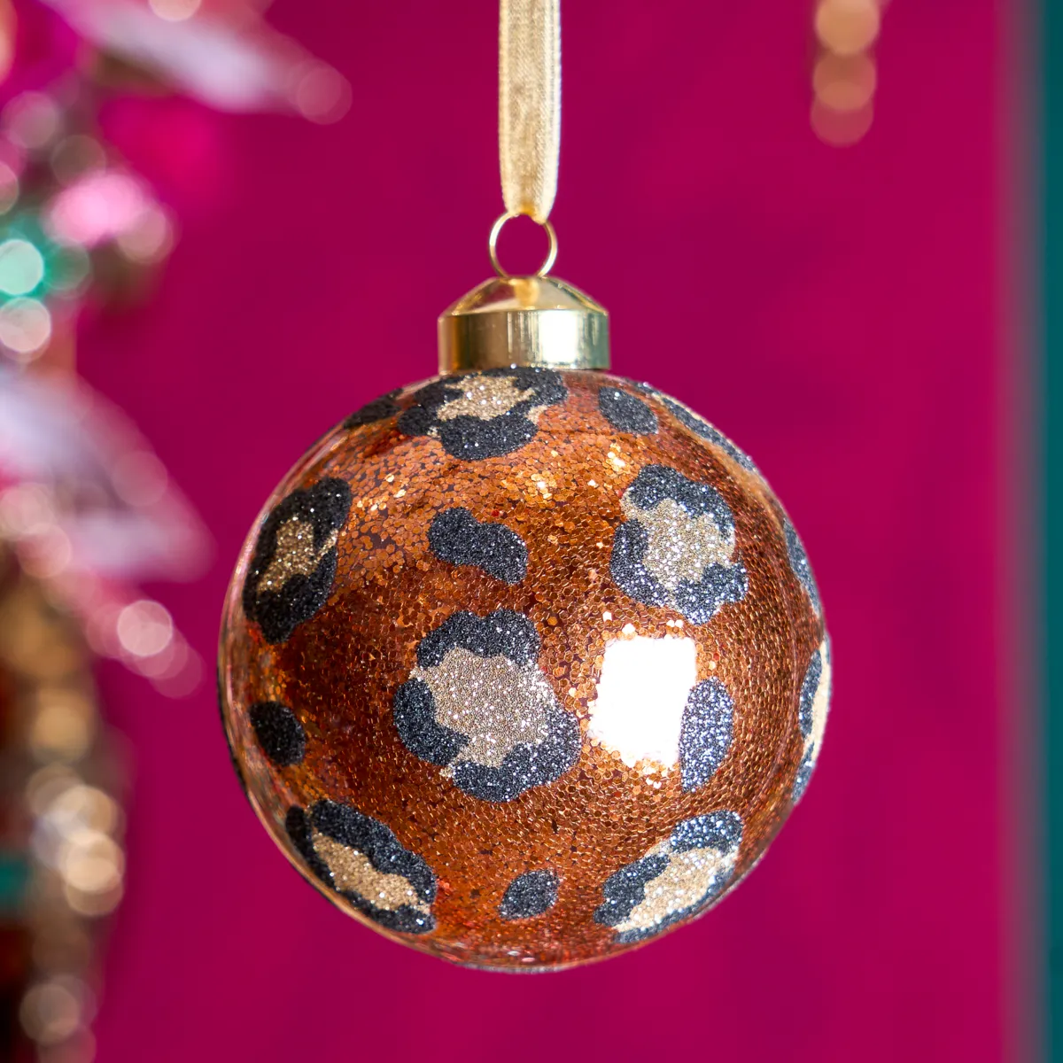 Set di 2 palline di natale (D80 mm) Leopardo disco Cognac