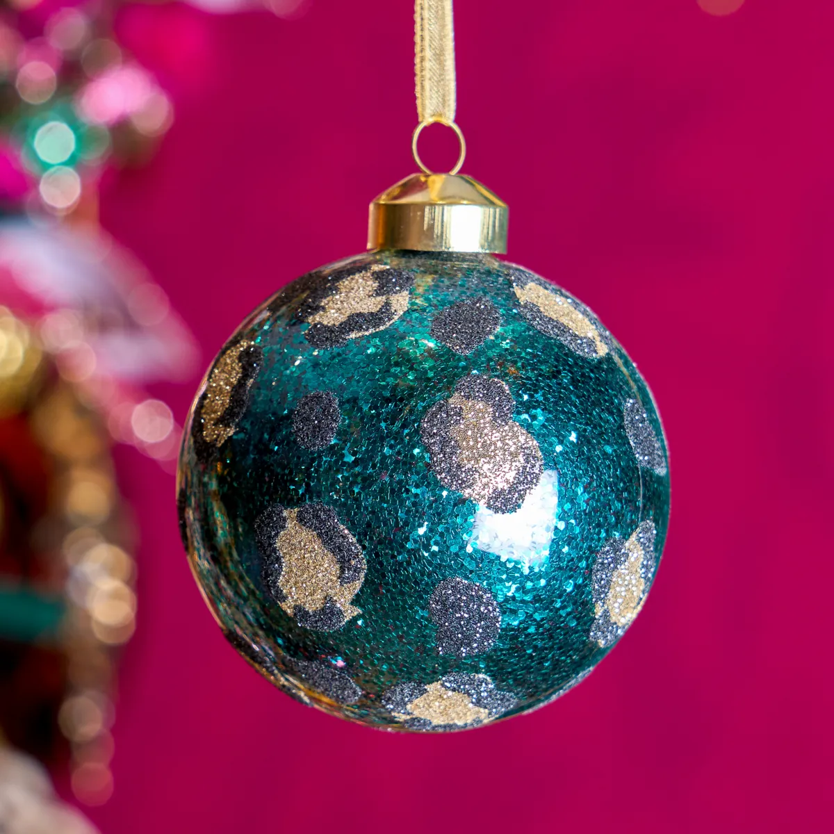 Set di 2 palline di natale (D80 mm) Leopardo disco Smeraldo