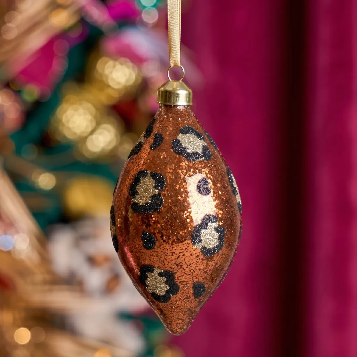 Set di 2 palline di natale in vetro (D8 cm) Gocce Leopardo disco Cognac