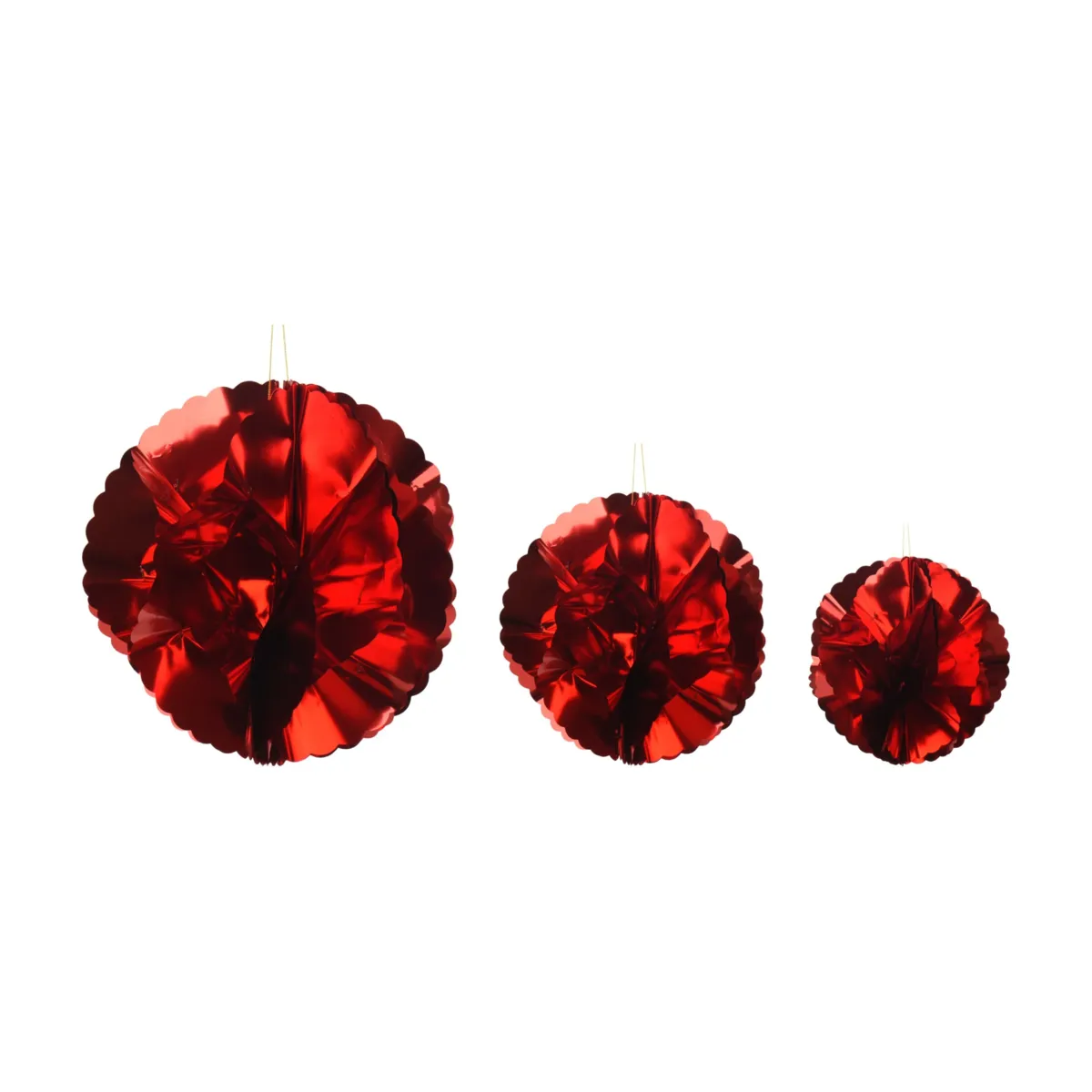 Set di 3 decorazioni da appendere (D40-30-20 cm) Ventagli Rosso effetto metalizzato