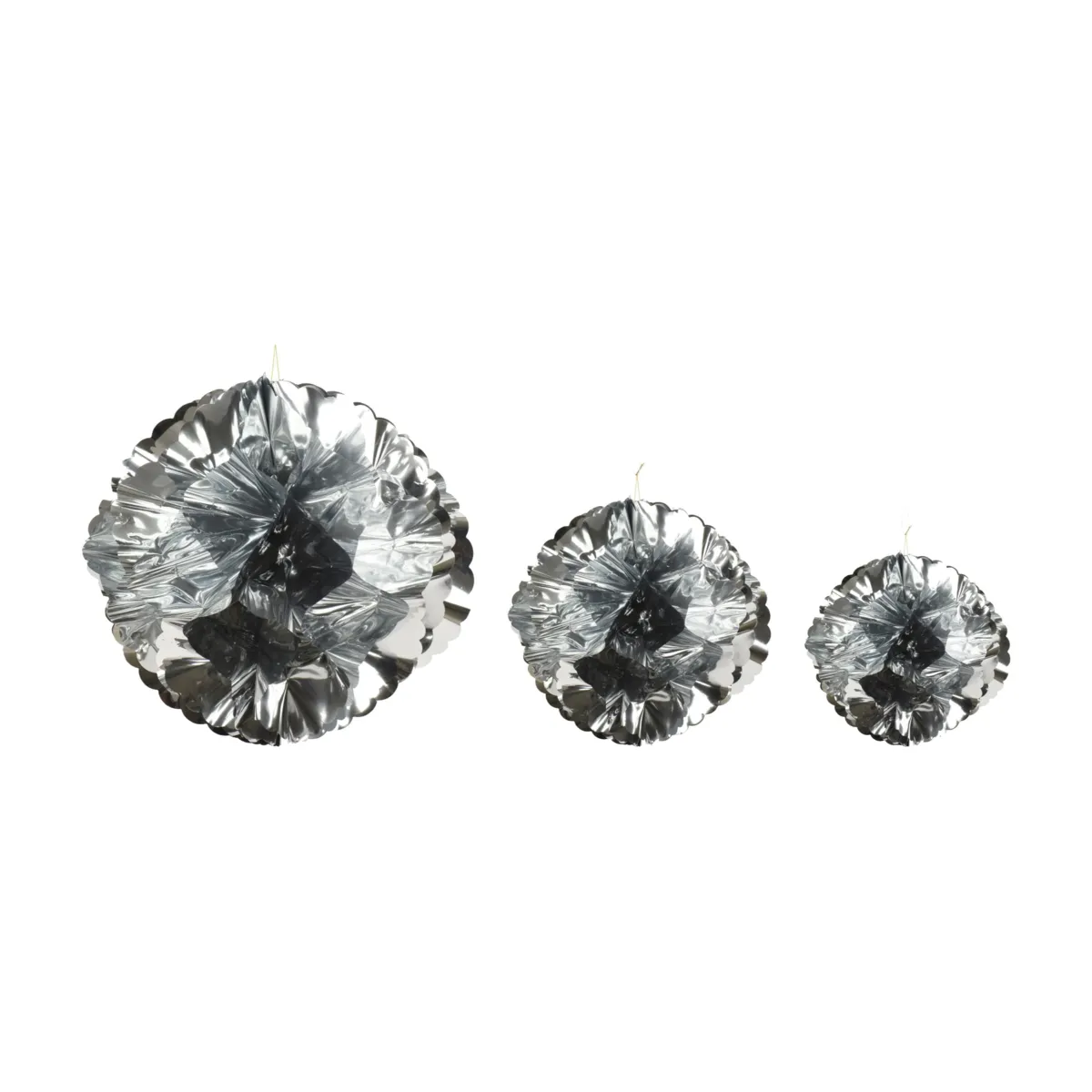 Set di 3 decorazioni da appendere (D40-30-20 cm) Ventagli Argento effetto metalizzato