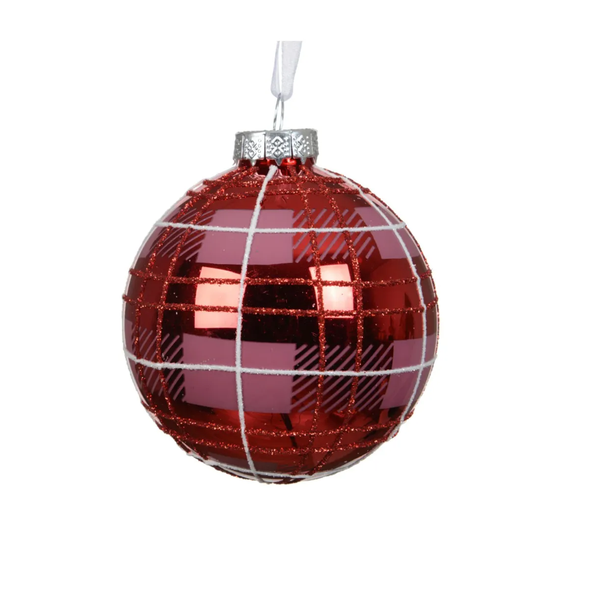 Pallina di natale in vetro (D80 mm) Scottish tartan Rosso