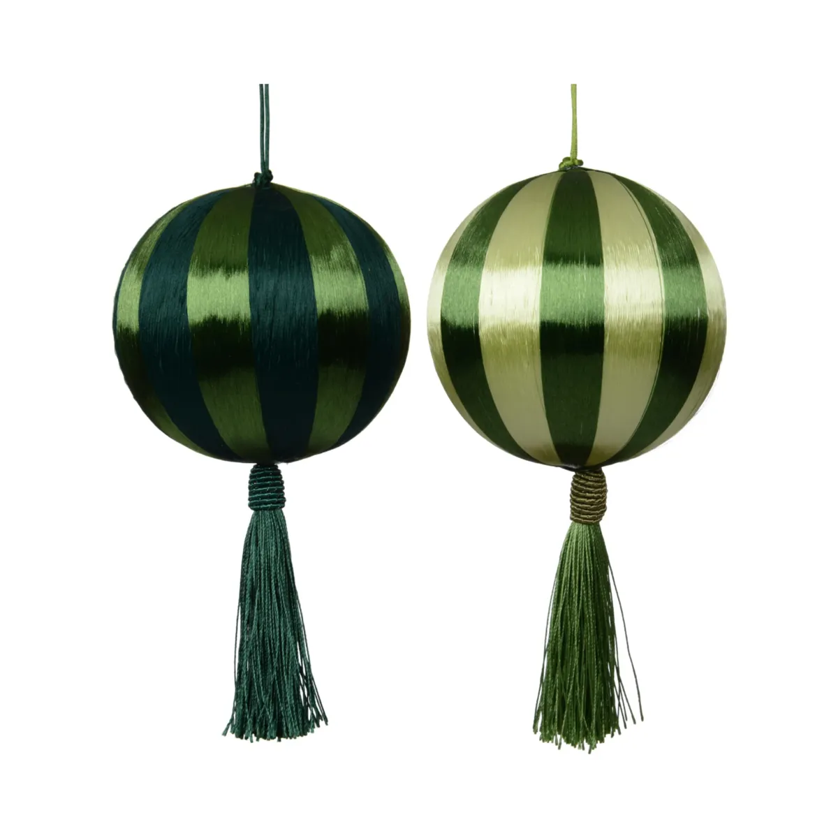 Set di 12 palline di natale (D80 mm) con pendenti e righe Smeraldo e pistacchio