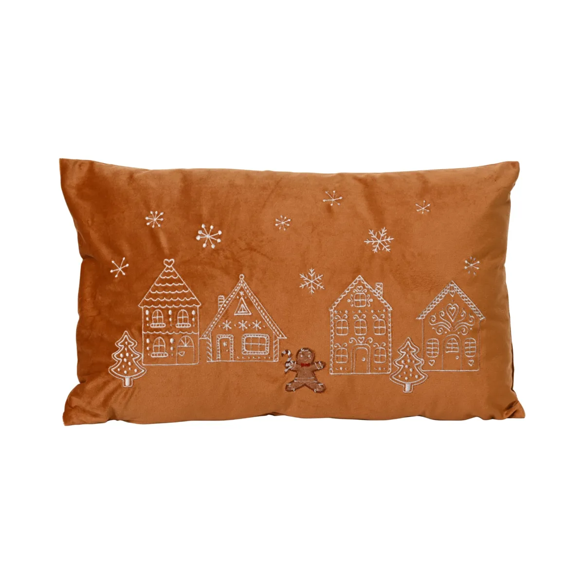 Cuscino di Natale rettangolare (50 x 30 cm) Ricami Casa di pan di zenzero Caramello