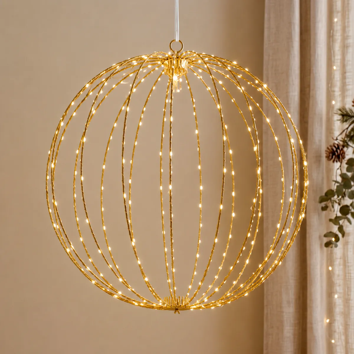 Pallone natalizio luminoso 480 LED (D58 cm) Flashing Bianco caldo e caldo dorato