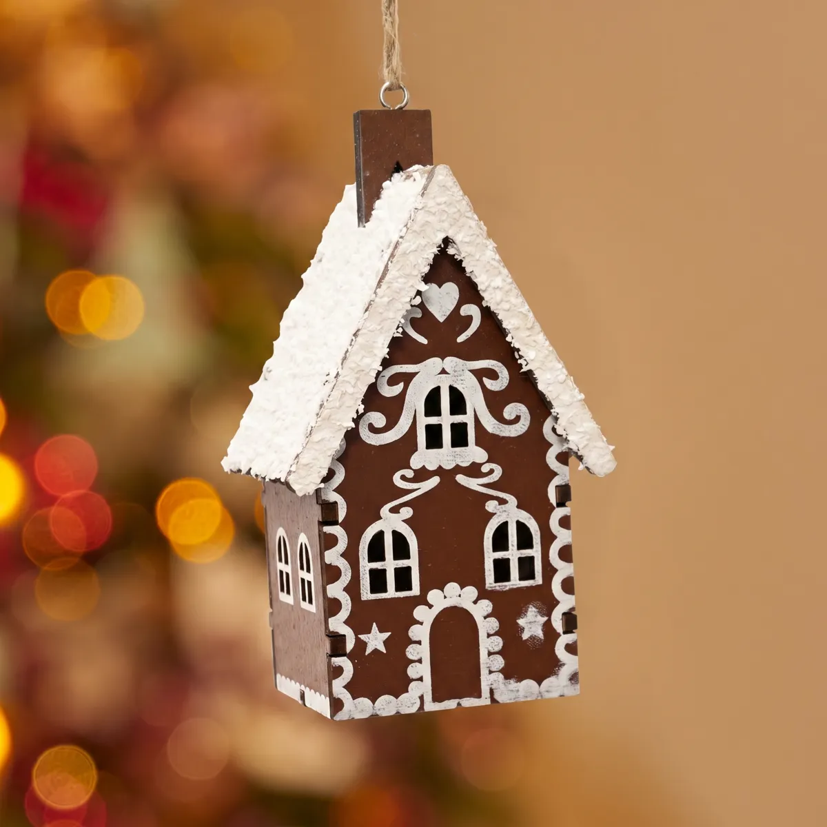 Sospensione natalizia in legno (H10 cm) Casa scandinava Marrone