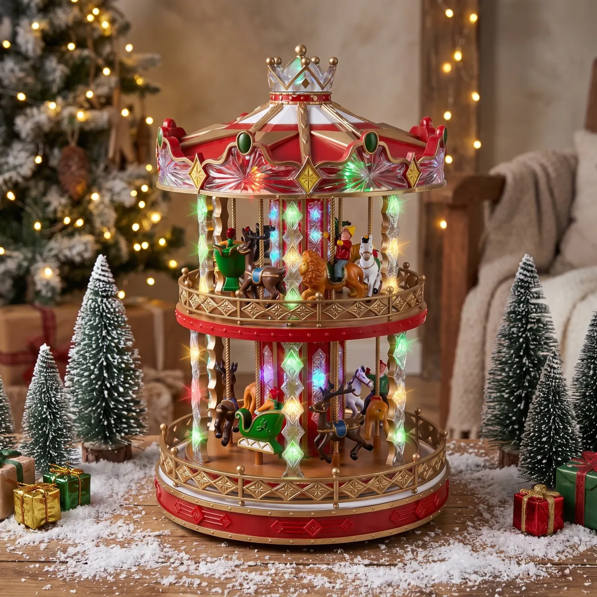Villaggio di Natale luminoso musicale e animato (H52 cm) Grande Carosello di Natale