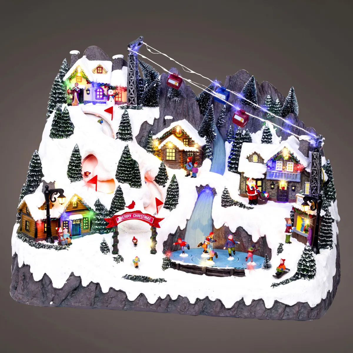 Villaggio di Natale luminoso musicale e animato USB (H41 cm) Il Villaggio degli Sciatori
