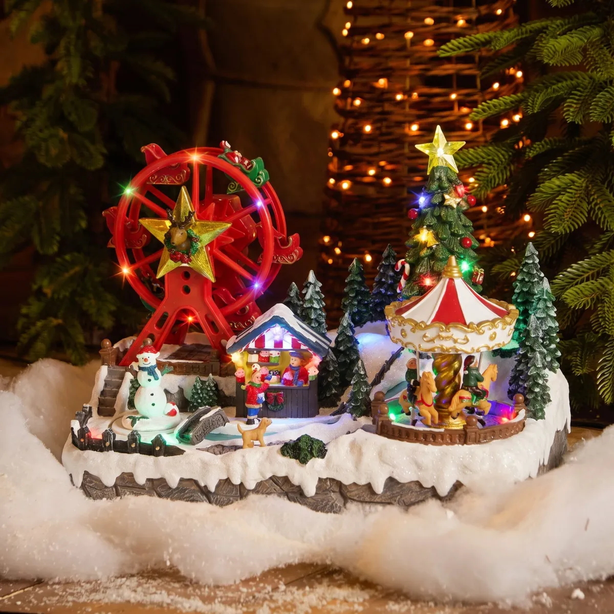 Villaggio di Natale luminoso musicale e animato (H24 cm) Fiera innevata