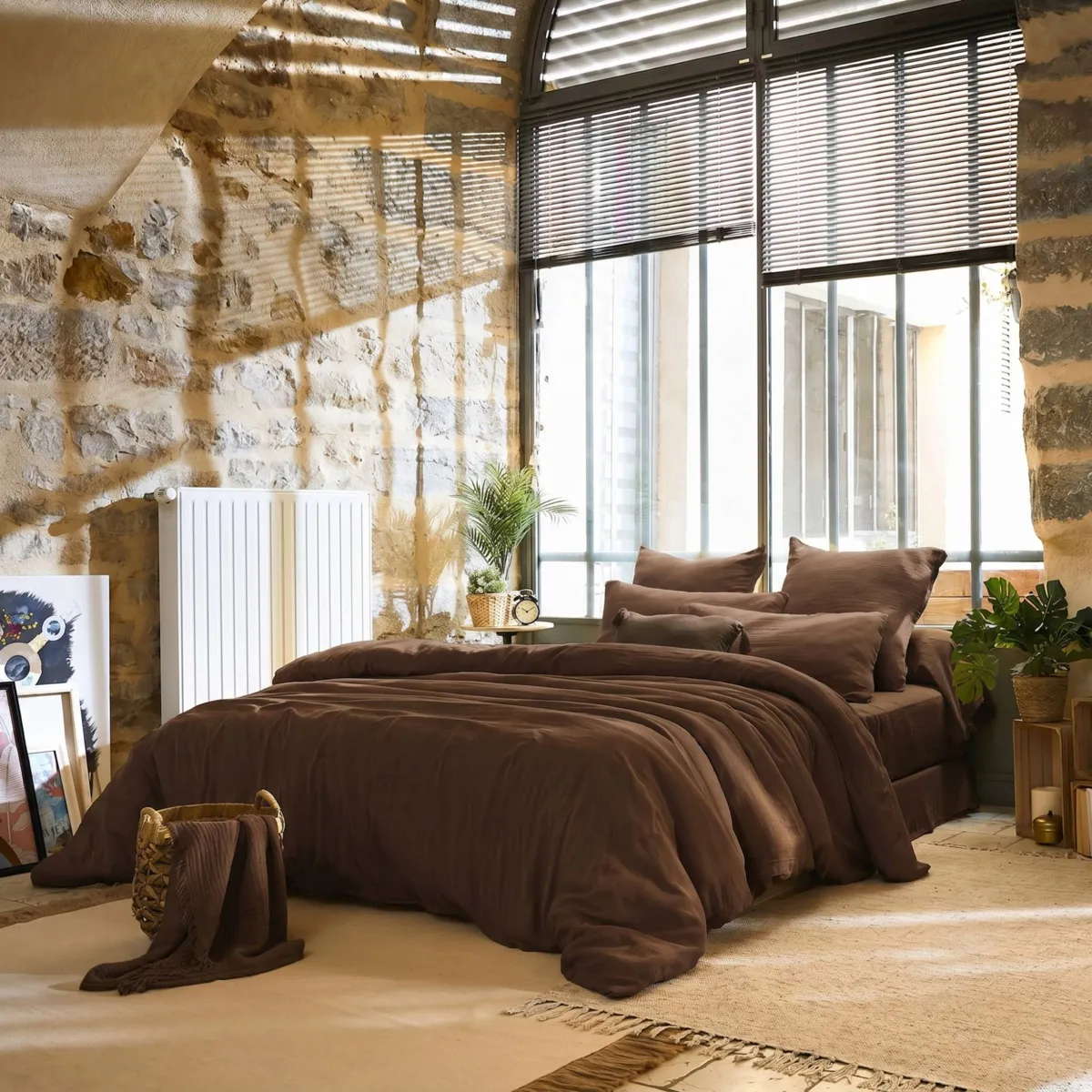 Drap plat gaze de coton (270 x 300 cm) Gaïa Brun