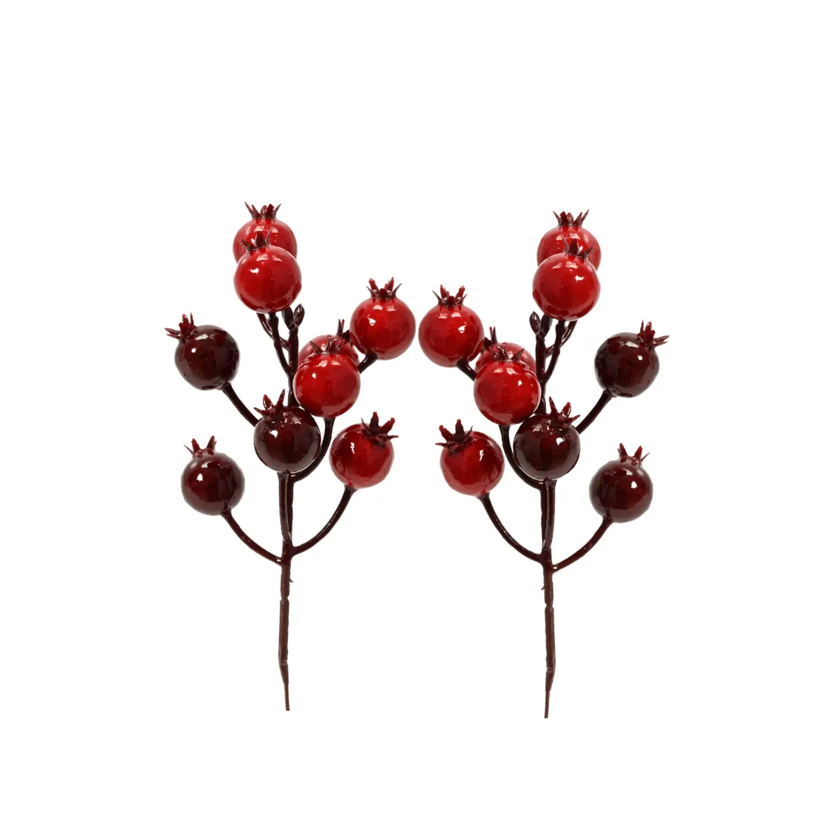 Set di 2 rami di bacche (H15 cm) Bacche laccate Rosso e bordeaux