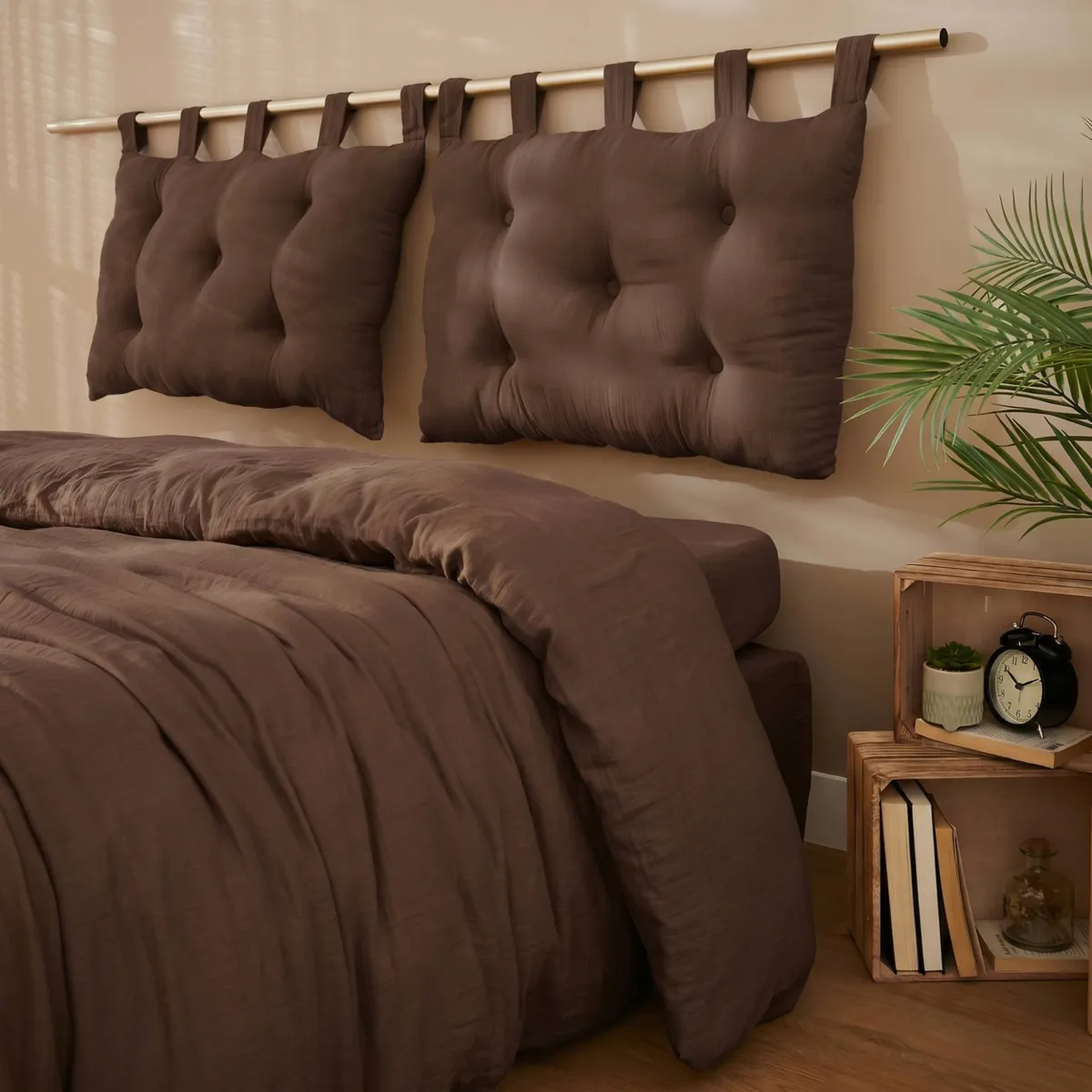Tête de lit coussin gaze de coton (80 x 50 cm) Gaïa Brun