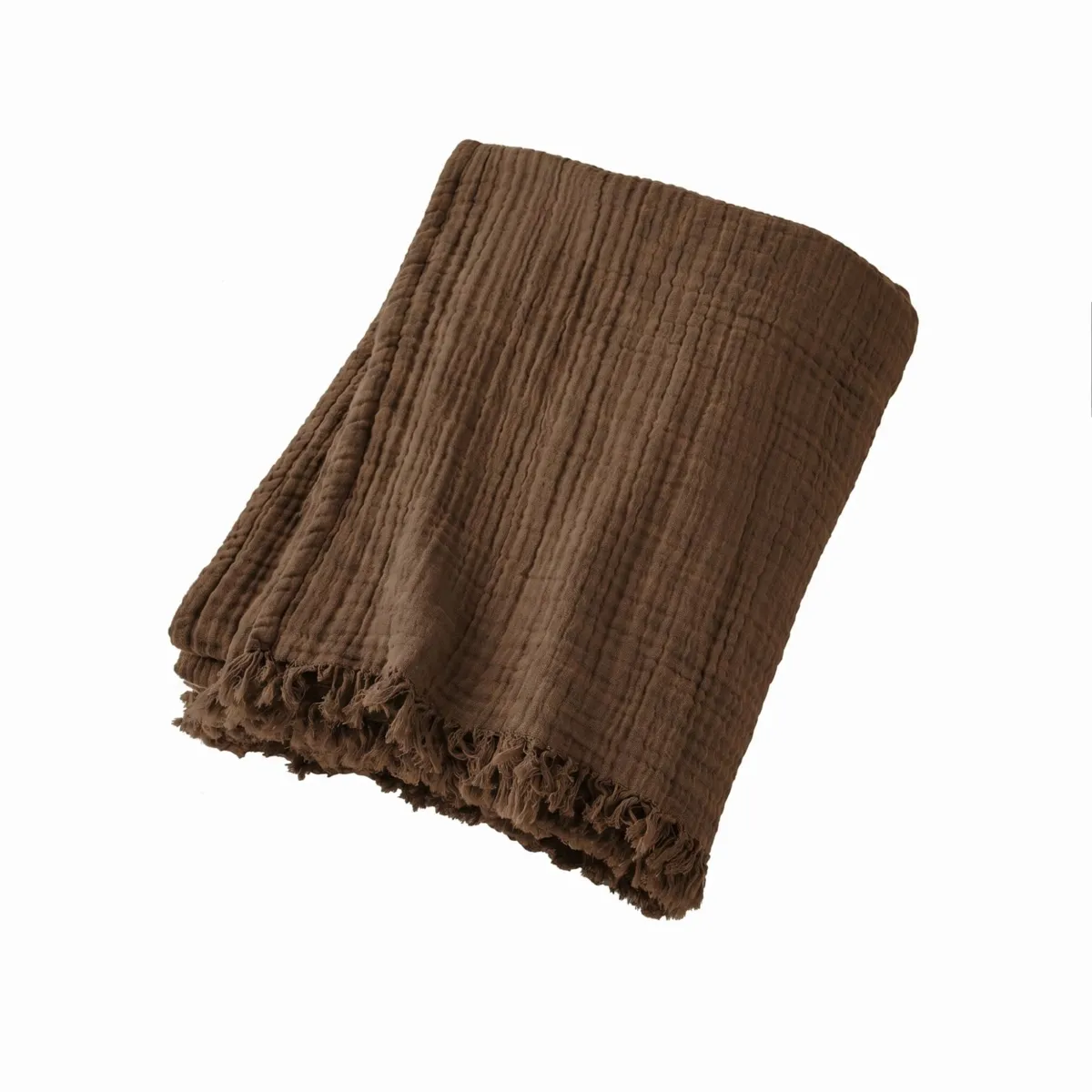 Katoenen gasdoek plaid (180 x 220 cm) Gaïa Bruin