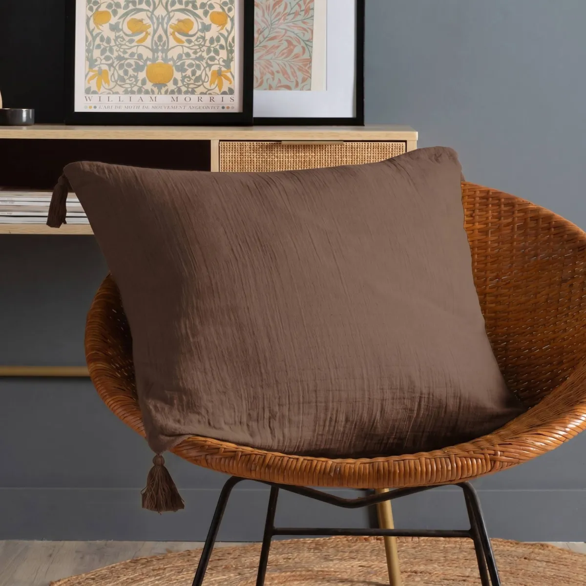 Coussin carré gaze de coton (60 x 60 cm) Gaïa Brun