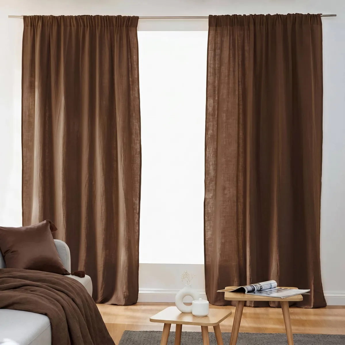 Tenda garza di cotone passanti nascosti (140 x 240 cm) Gaïa Marrone