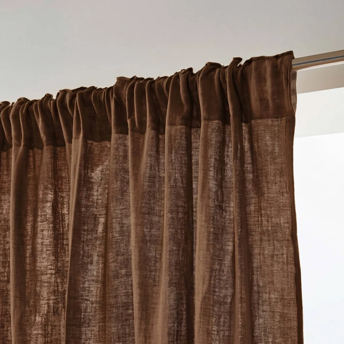 Vorhang aus Baumwoll-Musselin mit Raffband (180 x 240 cm) Gaïa Braun
