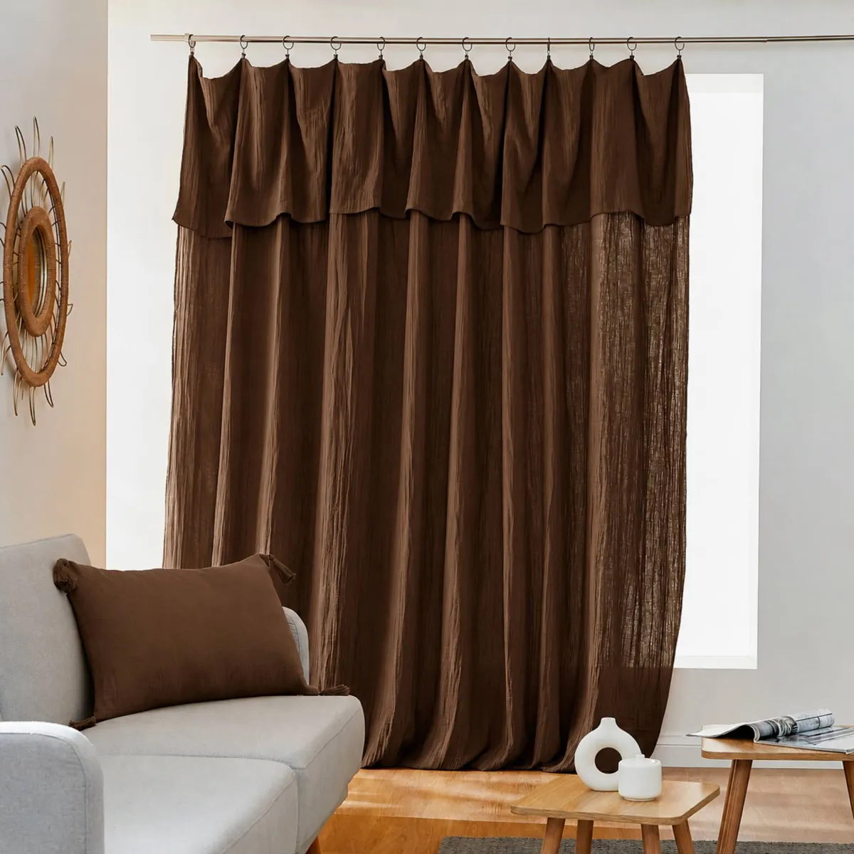 Tenda in garza di cotone regolabile (280 x max 300 cm) Gaïa Marrone