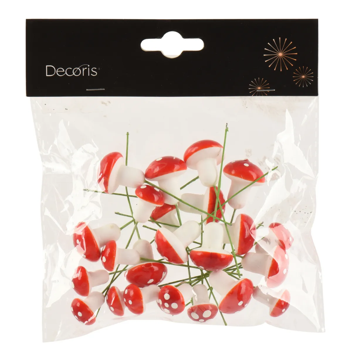Set di 24 funghi da infilare (D1,5-D2 cm) Amanite in foresta Rosso e bianco