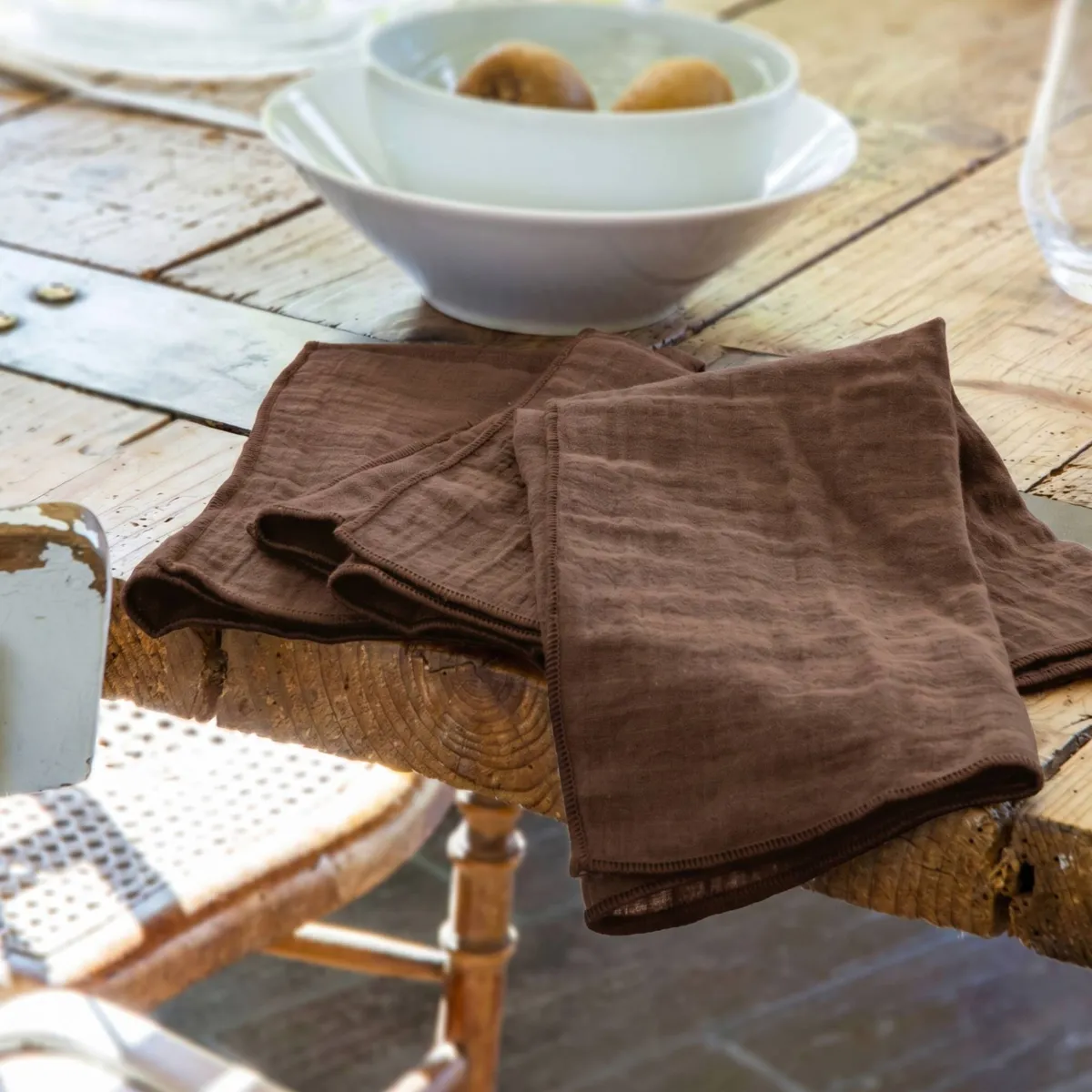 Set di 3 tovaglioli in garza di cotone (40 x 40 cm) Gaïa Marrone