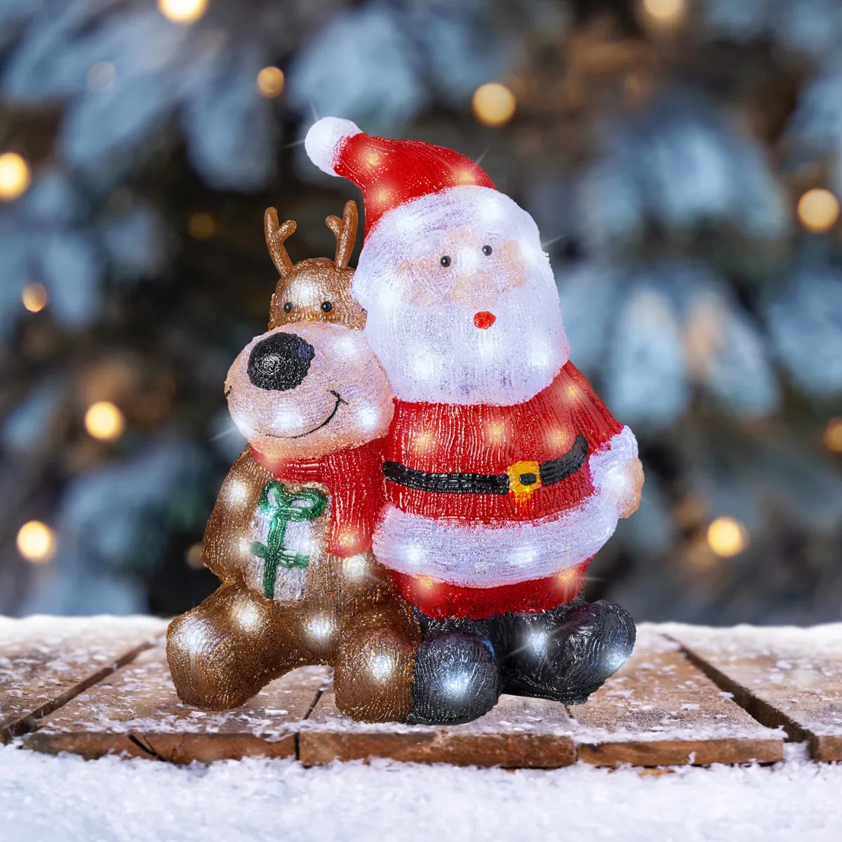 Babbo Natale luminoso 80 LED (H39 cm) Il mio amico la Renna Bianco freddo