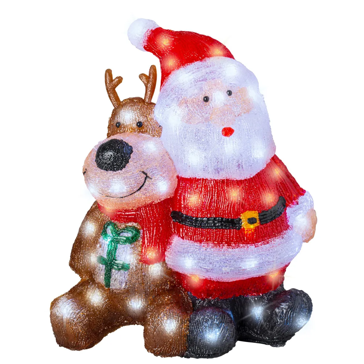 Babbo Natale luminoso 80 LED (H39 cm) Il mio amico la Renna Bianco freddo