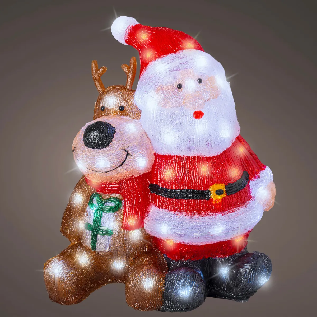 Babbo Natale luminoso 80 LED (H39 cm) Il mio amico la Renna Bianco freddo