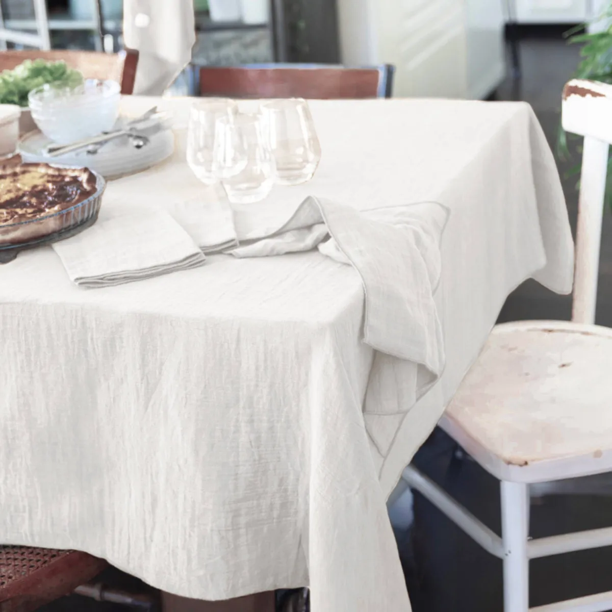 Nappe carrée gaze de coton (180 x 180 cm) Gaïa Blanc chantilly