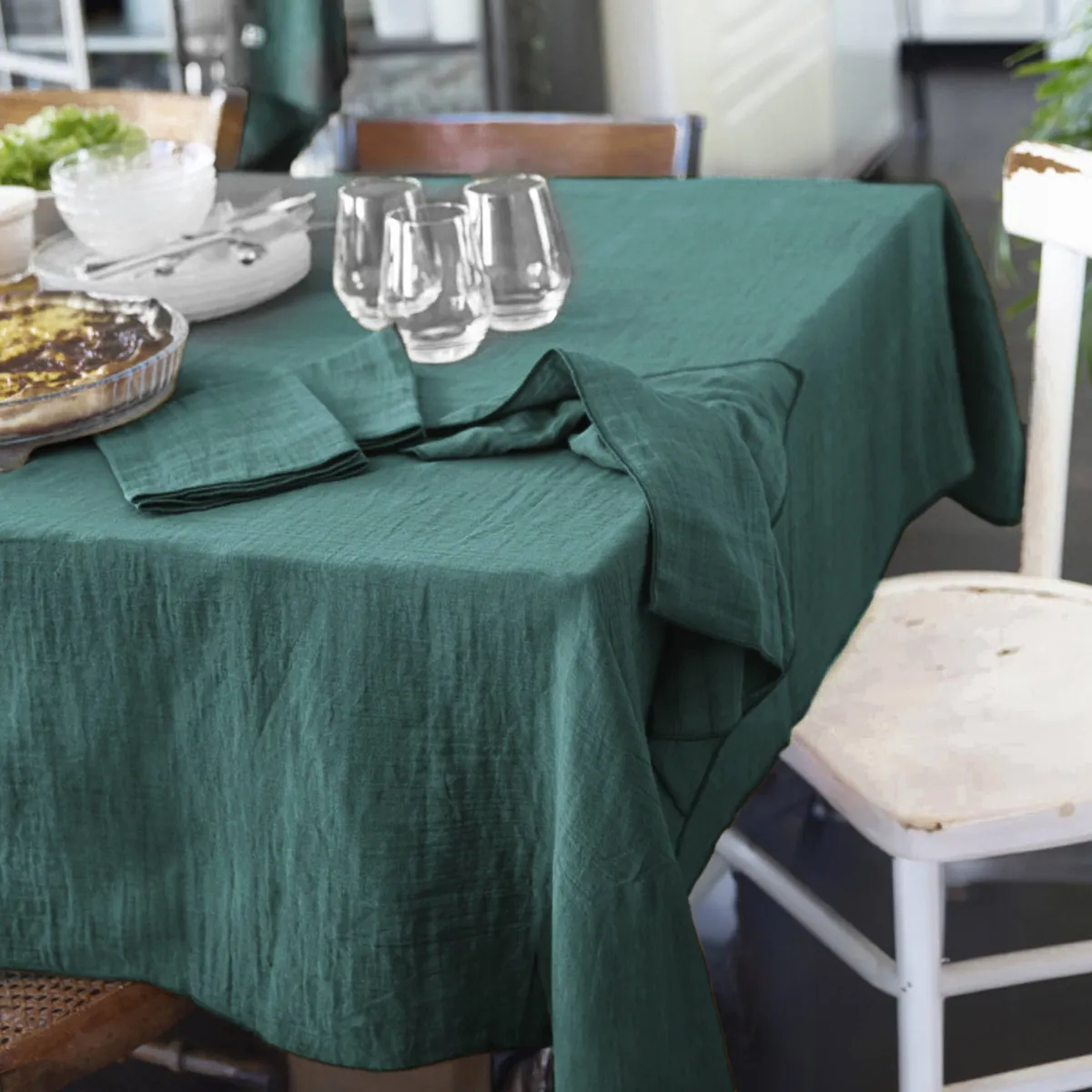 Nappe carrée gaze de coton (180 x 180 cm) Gaïa Bleu canard