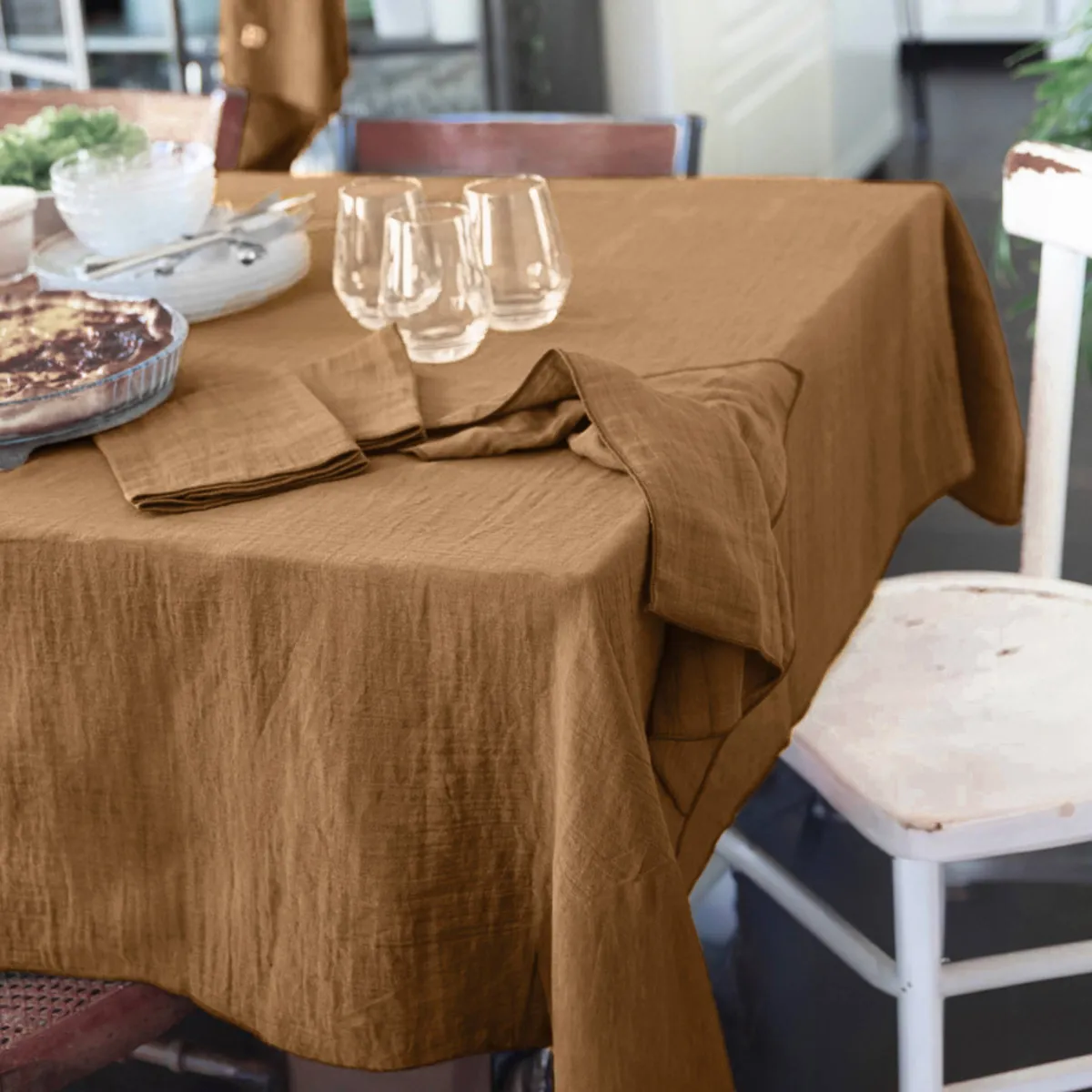Nappe carrée gaze de coton (180 x 180 cm) Gaïa Camel