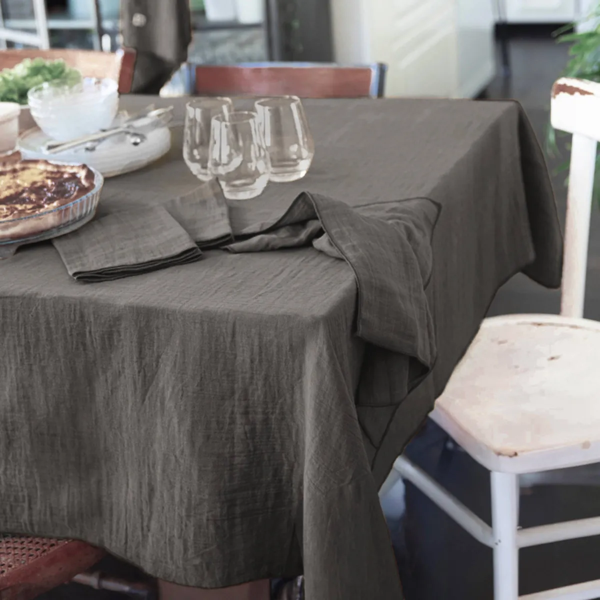 Nappe carrée gaze de coton (180 x 180 cm) Gaïa Gris granit