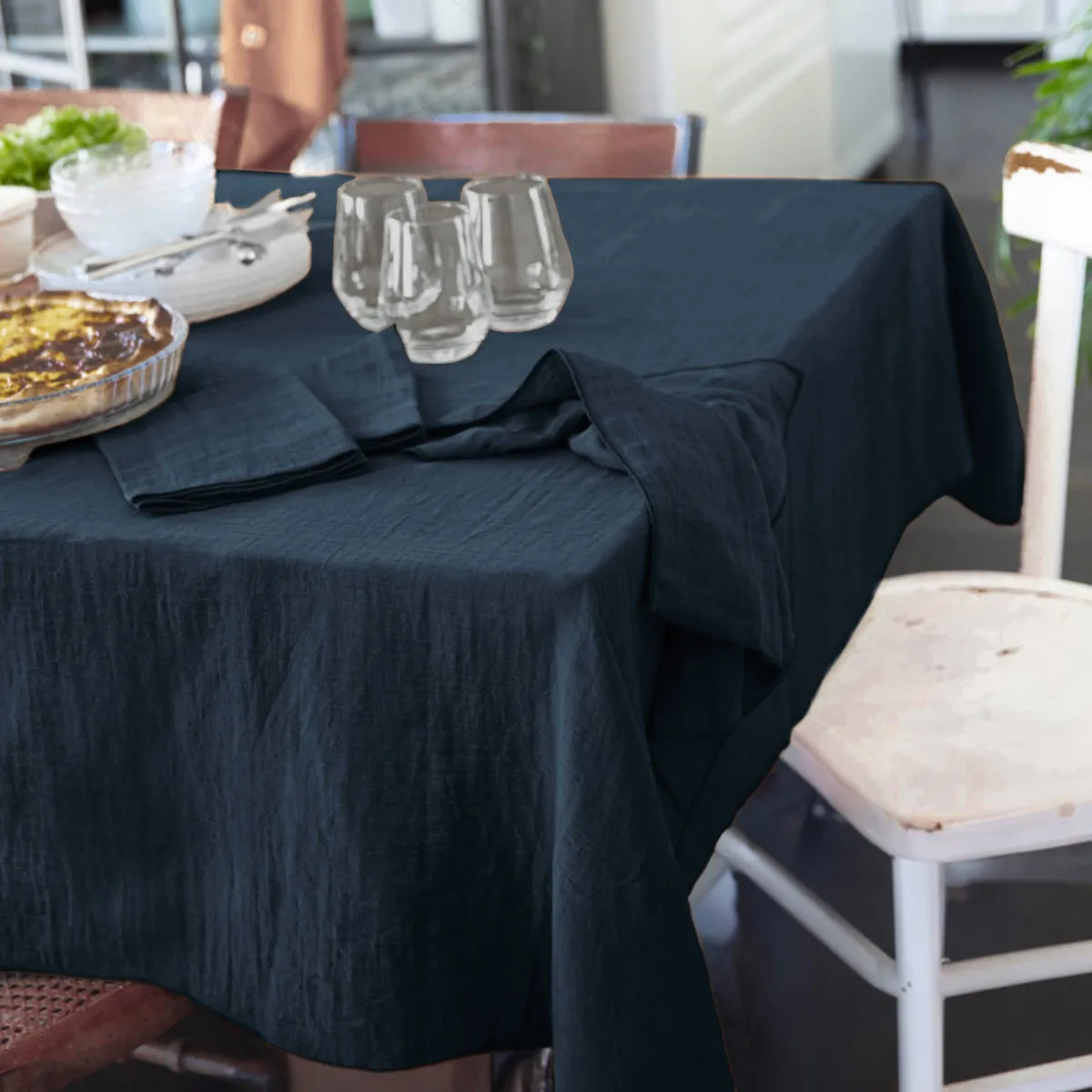Nappe carrée gaze de coton (180 x 180 cm) Gaïa Bleu nuit