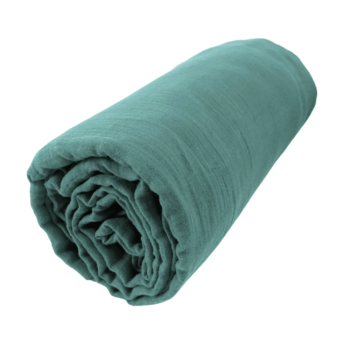 Drap housse gaze de coton (120 x 200 cm) Gaïa Bleu canard