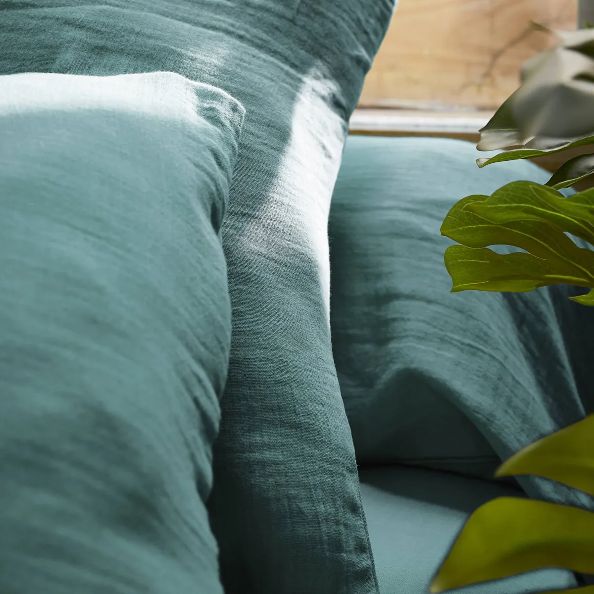 Drap housse gaze de coton (120 x 200 cm) Gaïa Bleu canard