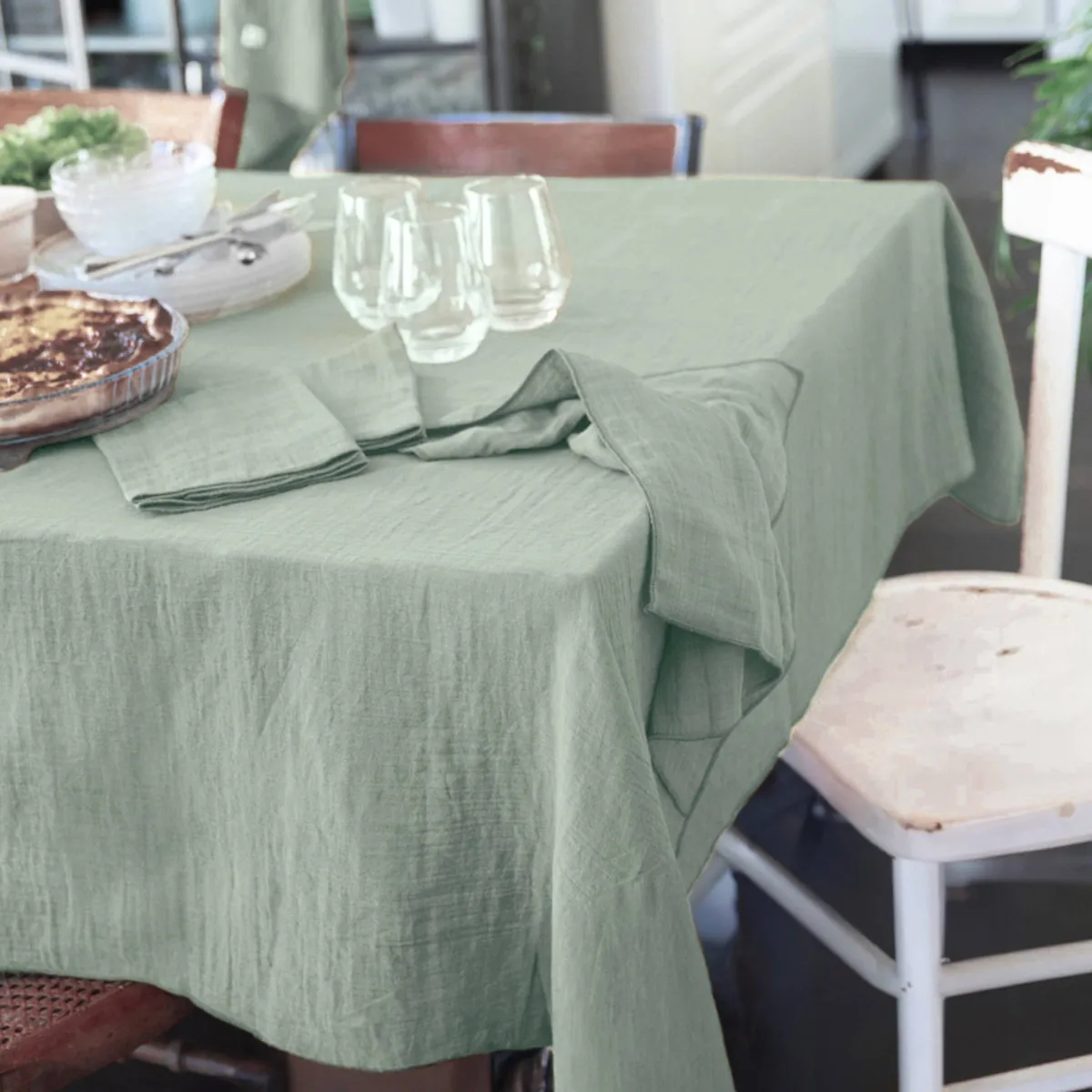 EM - Nappe rectangle 150 x 300 cm Gaze de coton unie GAìA Eucalyptus