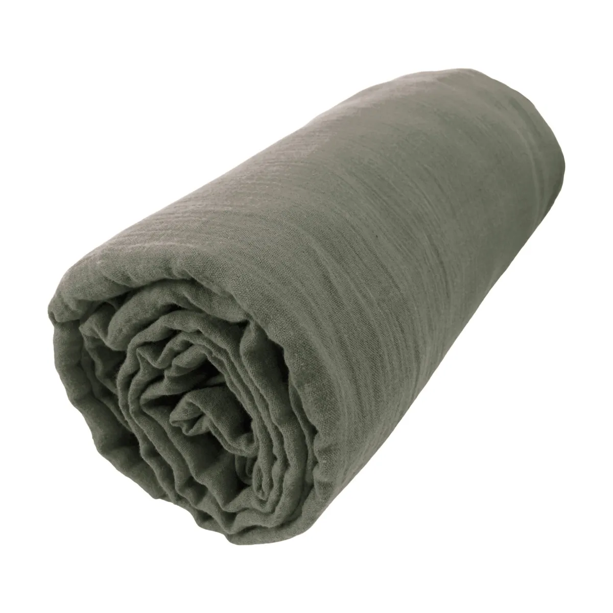 Drap housse gaze de coton (120 x 200 cm) Gaïa Vert romarin