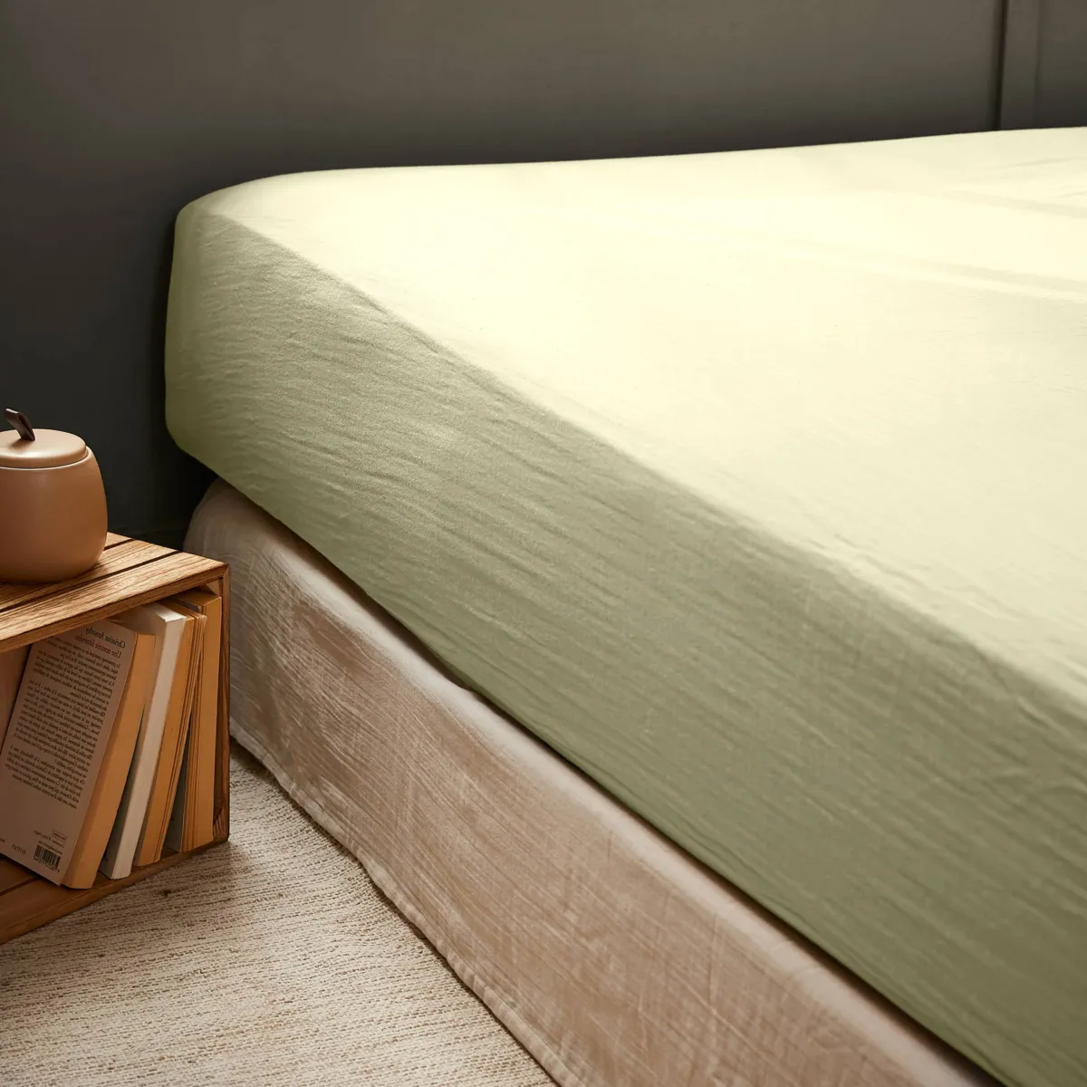 Drap housse gaze de coton (120 x 190 cm) Gaïa Vert tilleul