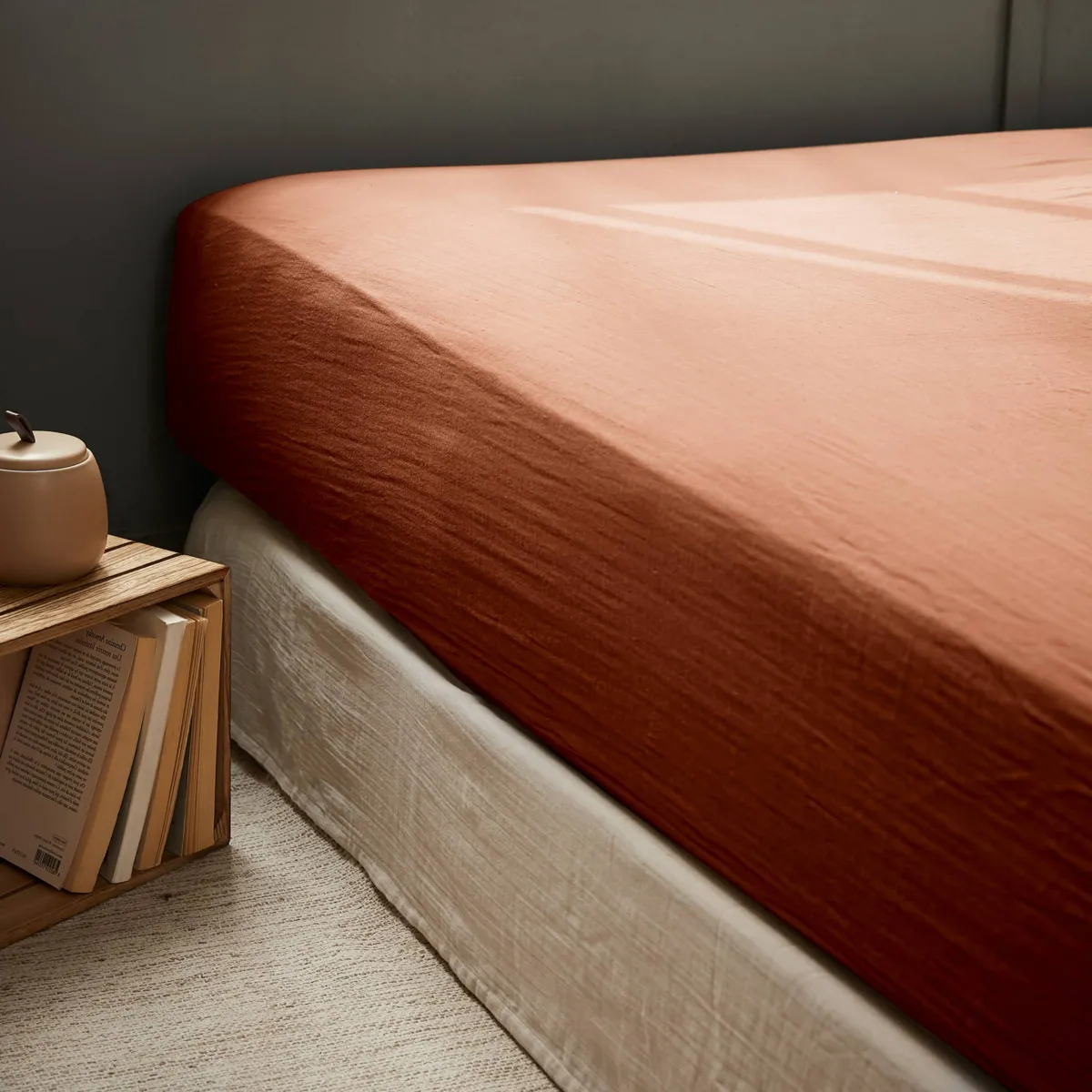 Drap housse gaze de coton (120 x 190 cm) Gaïa Terracotta