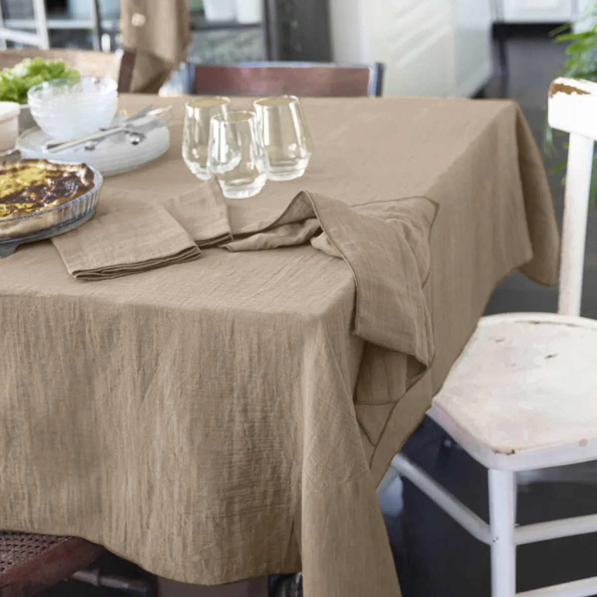 EM - Nappe rectangle 150 x 300 cm Gaze de coton unie GAìA Ficelle