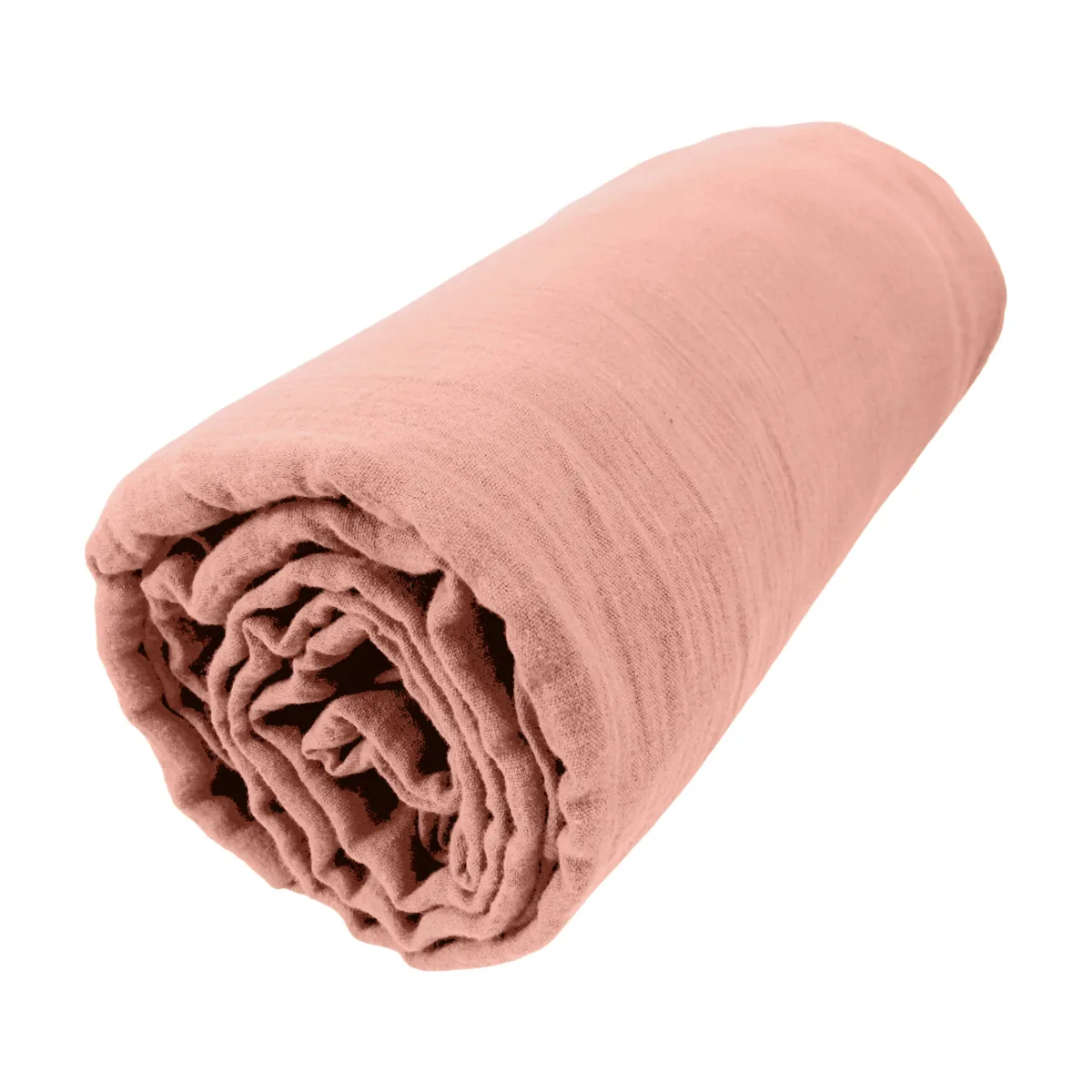 Drap housse gaze de coton (120 x 200 cm) Gaïa Rose pêche 