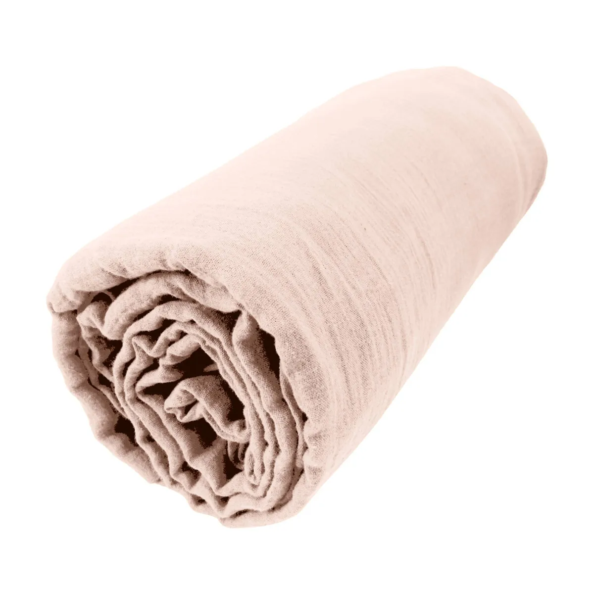 Drap housse gaze de coton (120 x 200 cm) Gaïa Rose poudré