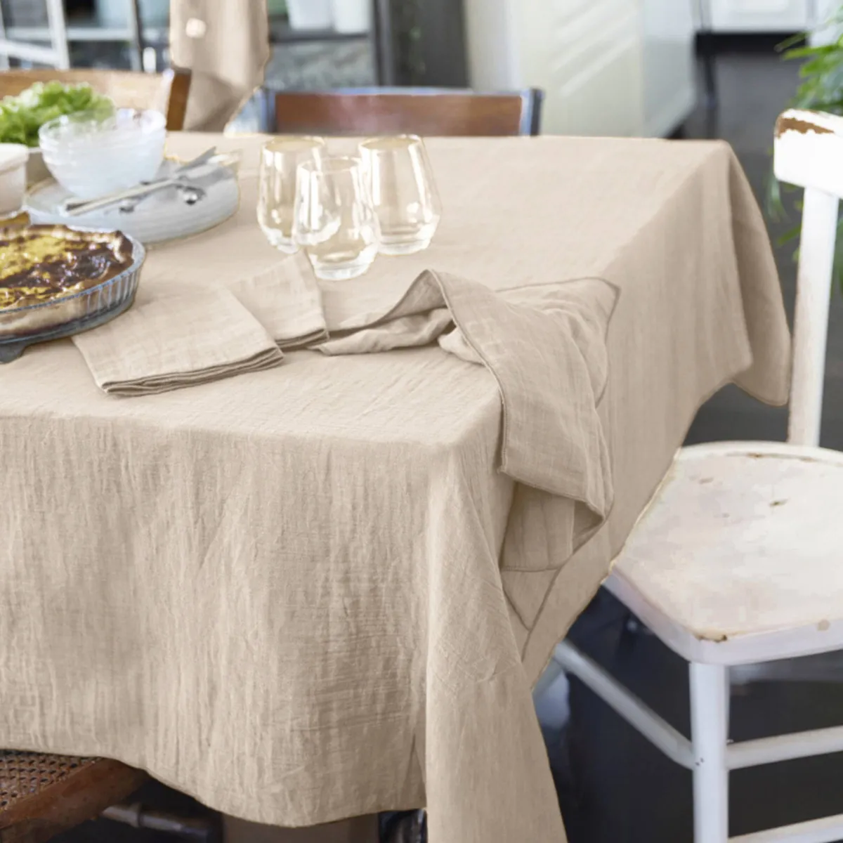 EM - Nappe rectangle 150 x 300 cm Gaze de coton unie GAìA Pampa