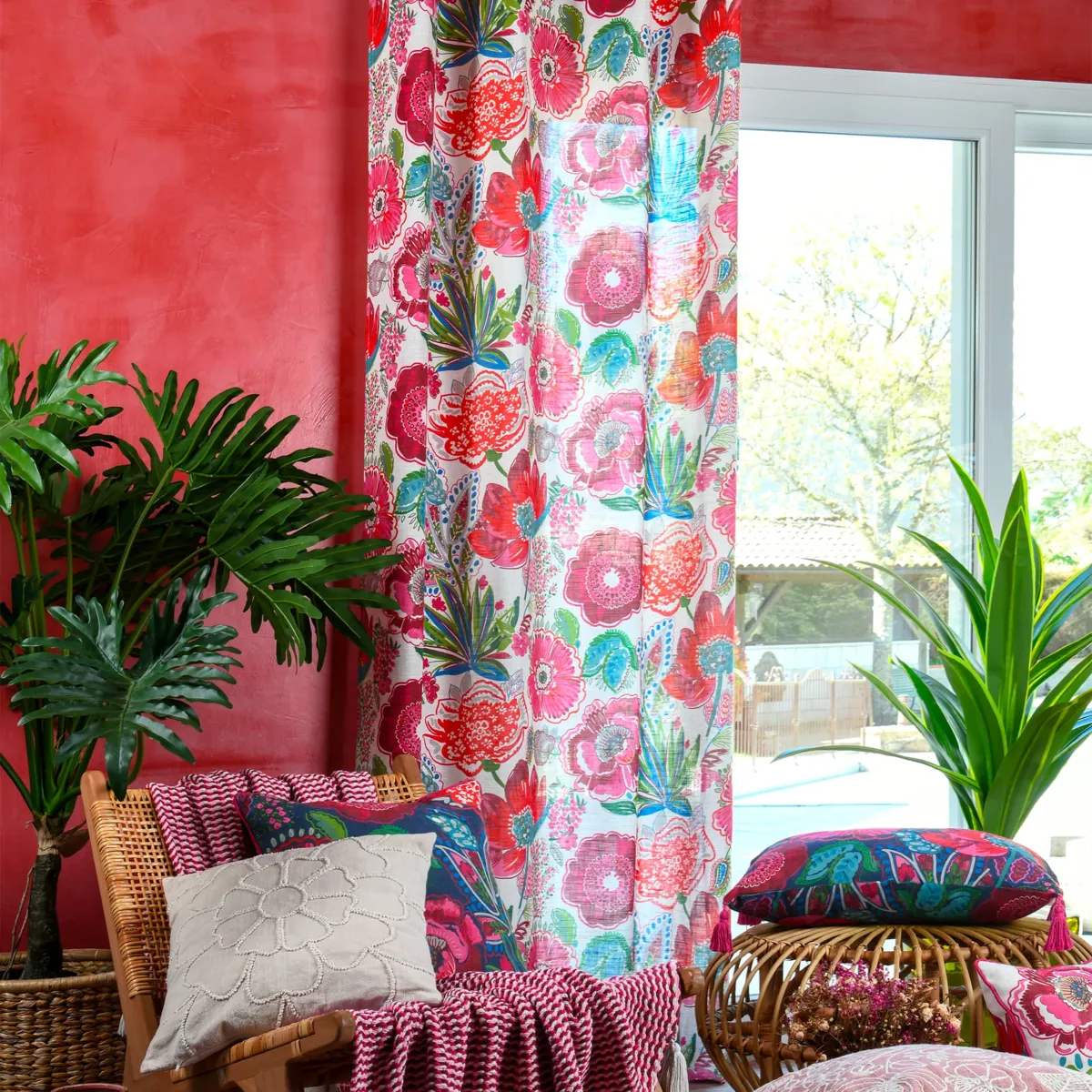 Tenda effetto lino (140 x 260 cm) Bellissima Multicolore