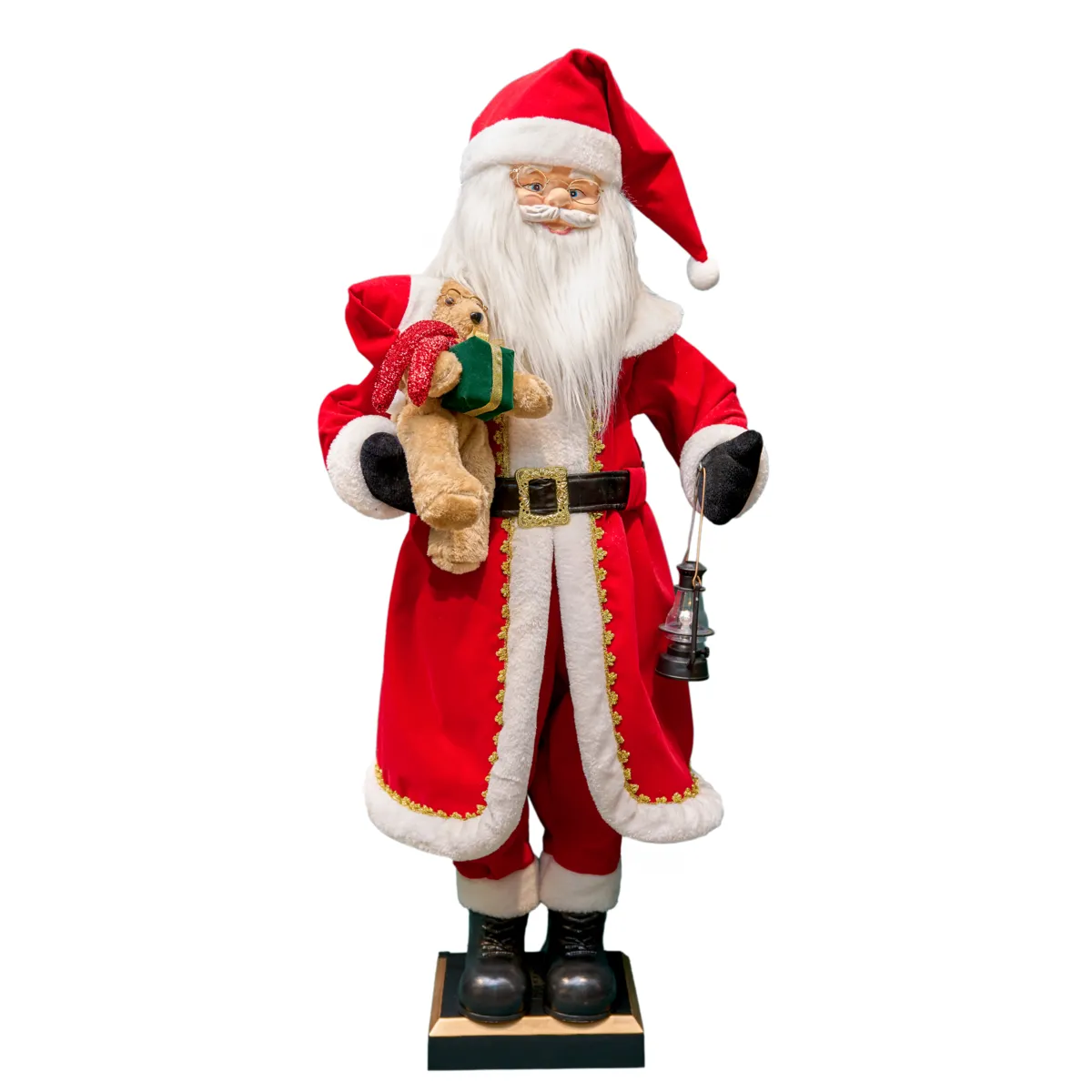 Automata Babbo Natale tradizionale (H110 cm) Nicolas orsetto e lanterna luminosa