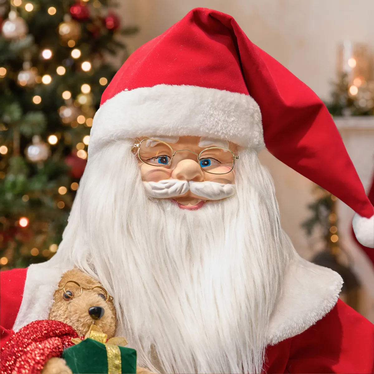 Automata Babbo Natale tradizionale (H110 cm) Nicolas orsetto e lanterna luminosa